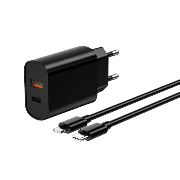 Блок WIWU Quick 20Вт USB-C+USB-A+Кабель USB-A to USB-C Black